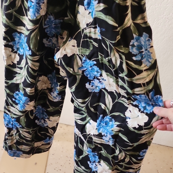Kensie Black Floral Jumpsuit with Blue and White Accents - Picture 3 of 7